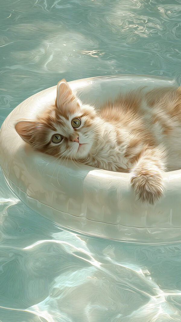 Kitten relaxes in a pool float
